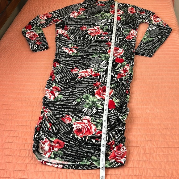 Almost Famous Black Floral Newsprint Long Sleeve Bodycon Dress size 1X - Picture 11 of 16